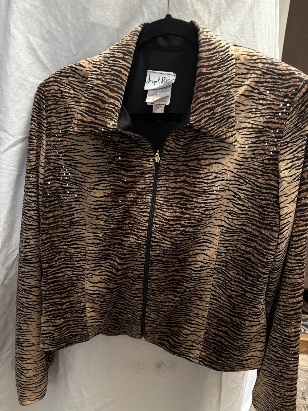 Joseph Ribkoff Brown Tiger-Stripe Zip Jacket